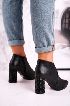 Outlet Buty Sergio Leone Botki damskie na słupku Sergio Leone czarne BT497