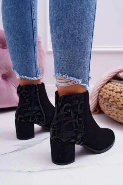 Outlet Botki Damskie Na Słupku Sergio Leone Czarne BT521 Damskie Botki Na Słupku|Botki Zimowe Damskie