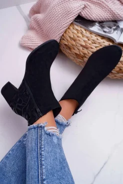 Outlet Botki Damskie Na Słupku Sergio Leone Czarne BT521 Damskie Botki Na Słupku|Botki Zimowe Damskie