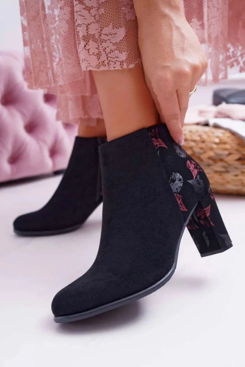 Best Botki Damskie Na Słupku Sergio Leone W Różowe Kwiaty Folk Czarne Eros2 Damskie Botki Na Słupku|Botki Zimowe Damskie