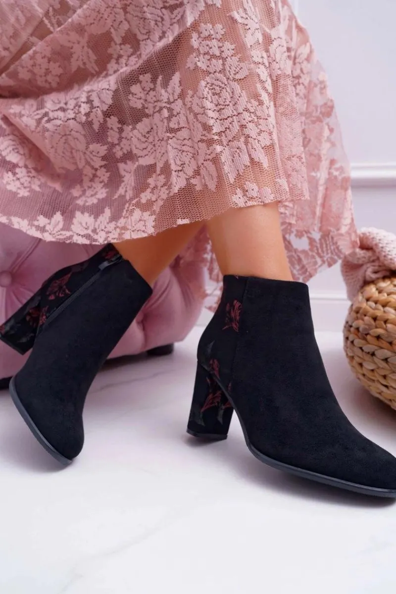 Best Botki Damskie Na Słupku Sergio Leone W Różowe Kwiaty Folk Czarne Eros2 Damskie Botki Na Słupku|Botki Zimowe Damskie