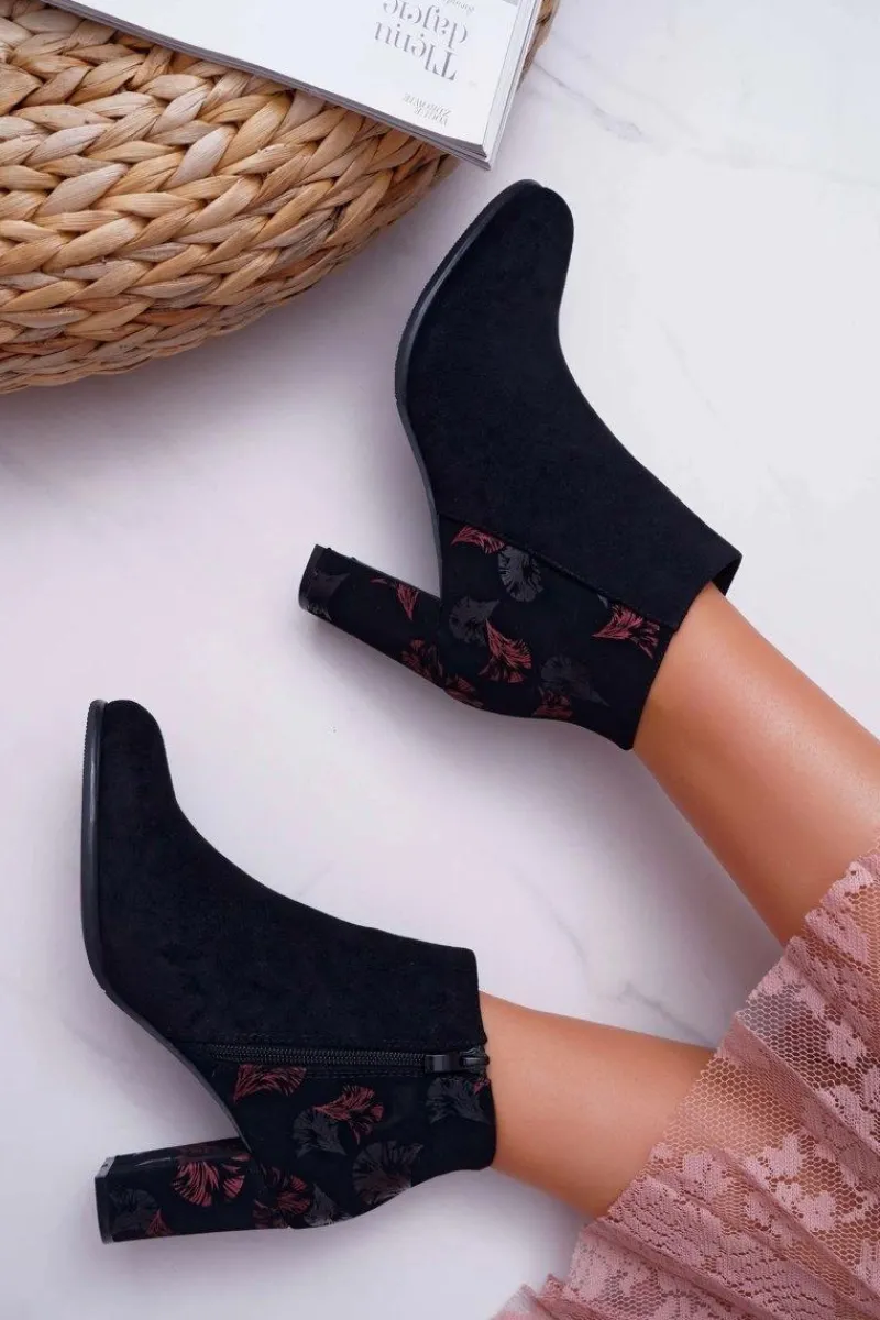 Best Botki Damskie Na Słupku Sergio Leone W Różowe Kwiaty Folk Czarne Eros2 Damskie Botki Na Słupku|Botki Zimowe Damskie