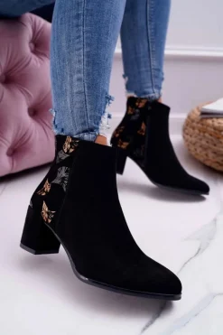 Botki Na Słupku|Botki Zimowe Damskie>Buty Sergio Leone Botki Damskie Na Słupku Sergio Leone Czarne Beż BT521