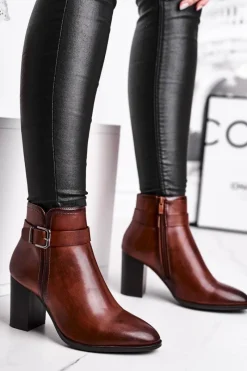 Best Buty Sergio Leone Botki Damskie Na Słupku Sergio Leone Brązowe BT509