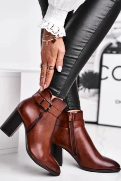 Best Buty Sergio Leone Botki Damskie Na Słupku Sergio Leone Brązowe BT509