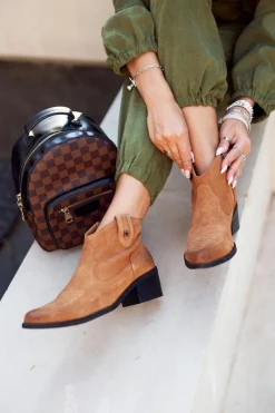 Hot Big Star Shoes Botki Damskie Na Słupku Skórzane Big Star Camel GG274330