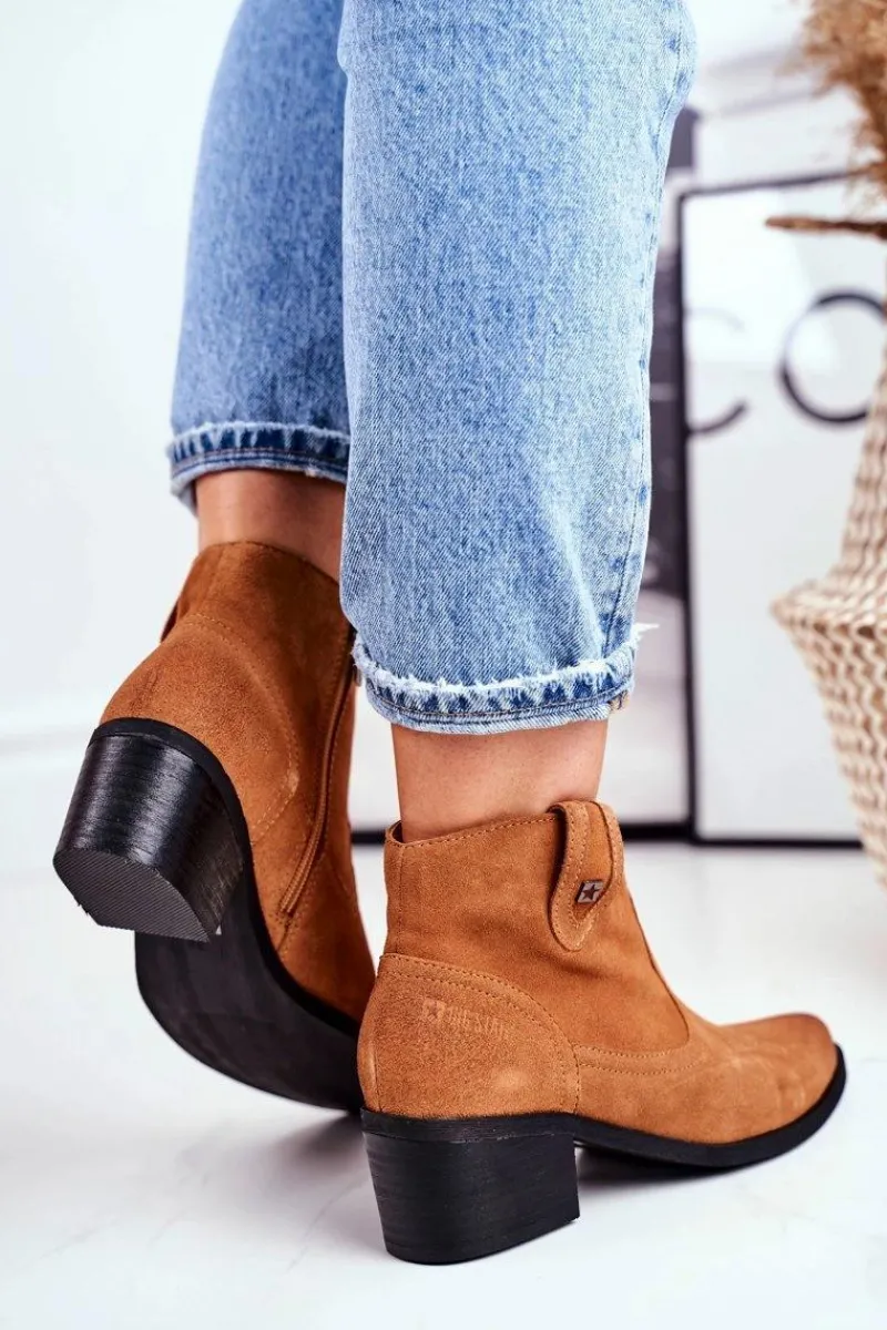 Hot Big Star Shoes Botki Damskie Na Słupku Skórzane Big Star Camel GG274330
