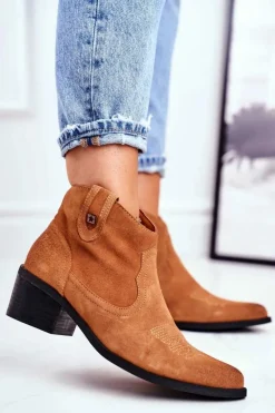 Hot Big Star Shoes Botki Damskie Na Słupku Skórzane Big Star Camel GG274330