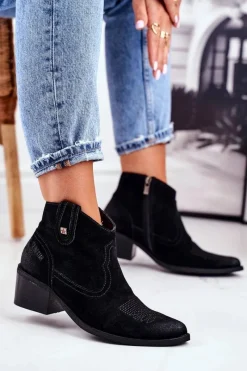 Botki Na Słupku|Czarne Botki>Big Star Shoes Botki Damskie Na Słupku Skórzane Big Star Czarne GG274329