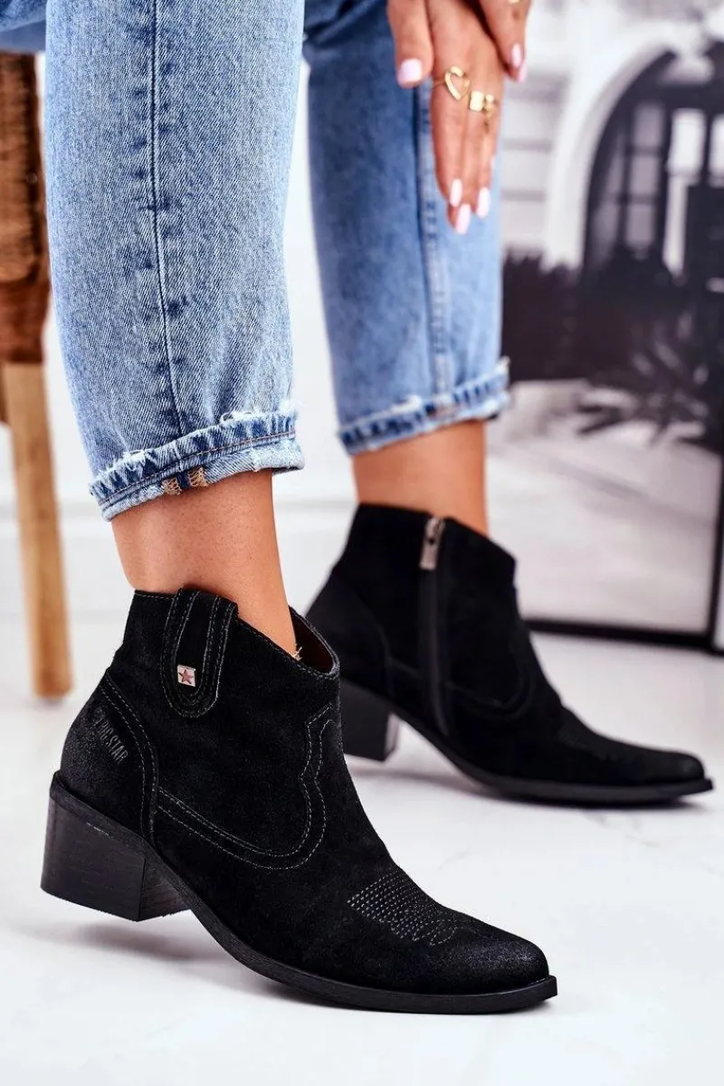 Botki Na Słupku|Czarne Botki>Big Star Shoes Botki Damskie Na Słupku Skórzane Big Star Czarne GG274329