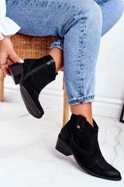 Botki Na Słupku|Czarne Botki>Big Star Shoes Botki Damskie Na Słupku Skórzane Big Star Czarne GG274329