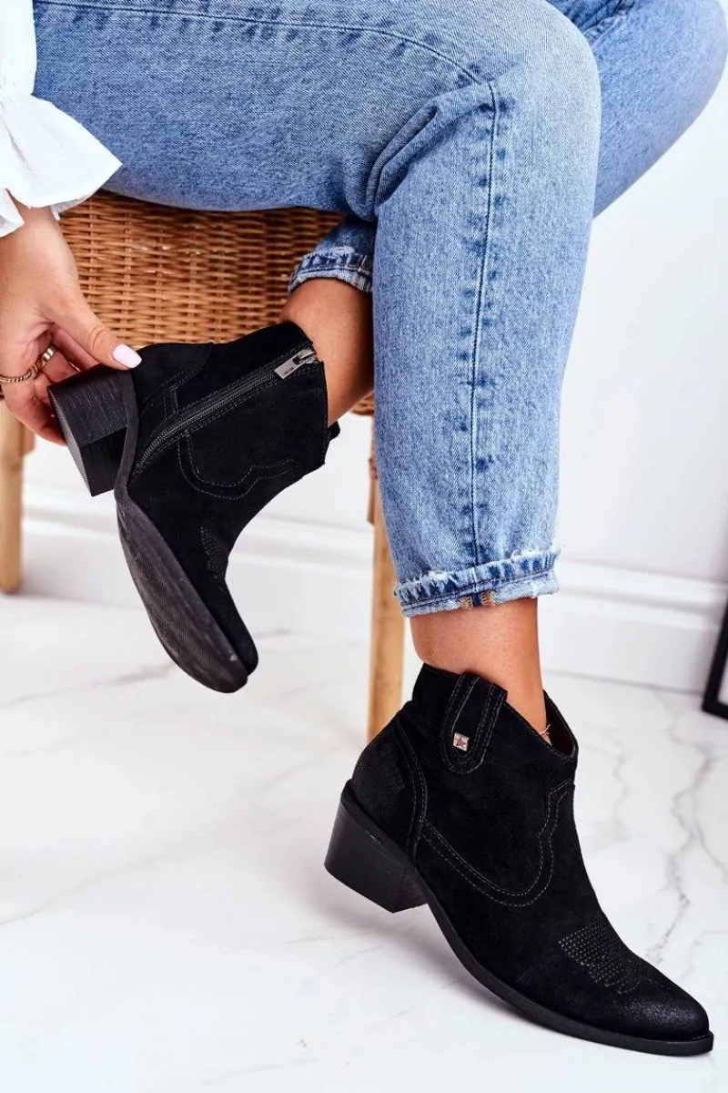 Botki Na Słupku|Czarne Botki>Big Star Shoes Botki Damskie Na Słupku Skórzane Big Star Czarne GG274329