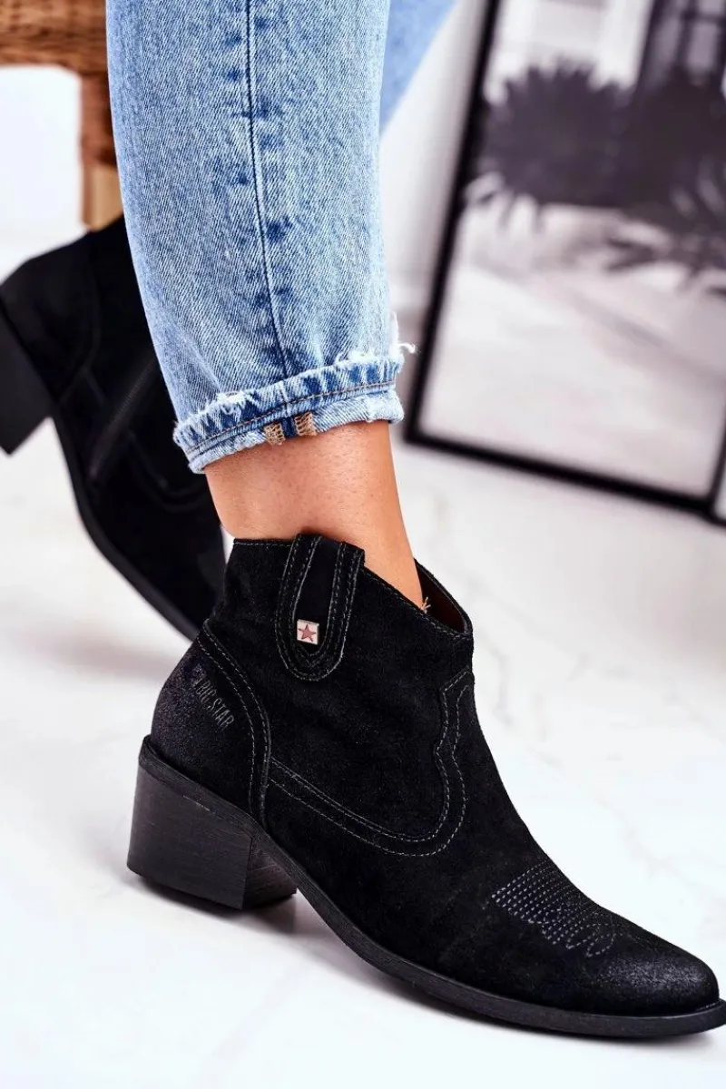 Botki Na Słupku|Czarne Botki>Big Star Shoes Botki Damskie Na Słupku Skórzane Big Star Czarne GG274329