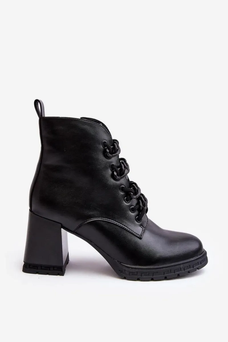 Outlet Damskie buty S.Barski Botki Damskie Na Słupku Sznurowane D&A CR8120 Czarne