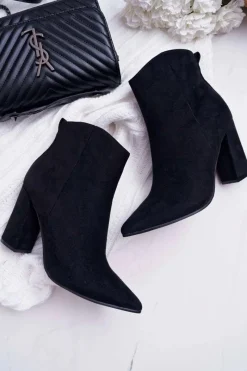 Hot Botki Damskie Na Słupku W Szpic Zamszowe Czarne Summe Damskie Botki Na Słupku|Botki Zimowe Damskie