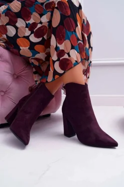 Botki Na Słupku|Botki Zimowe Damskie>Boto Botki Damskie Na Słupku W Szpic Zamszowe Fioletowe Summe