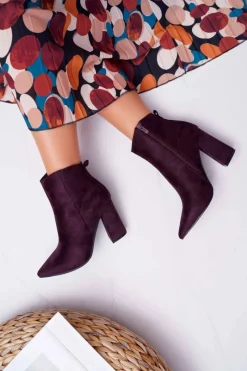 Botki Na Słupku|Botki Zimowe Damskie>Boto Botki Damskie Na Słupku W Szpic Zamszowe Fioletowe Summe