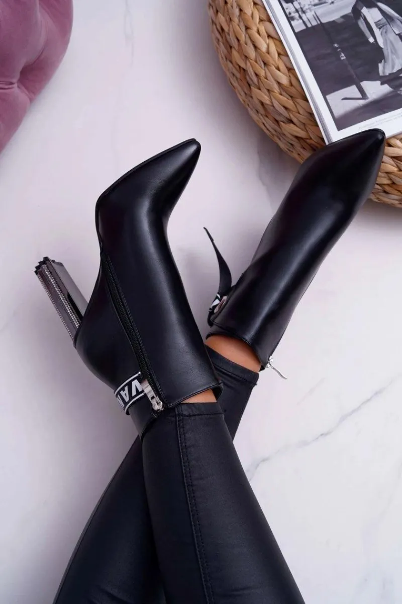 Outlet Boto Botki Damskie Na Słupku W Szpic Czarne Macada