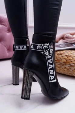 Outlet Boto Botki Damskie Na Słupku W Szpic Czarne Macada