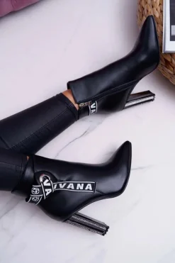 Outlet Boto Botki Damskie Na Słupku W Szpic Czarne Macada