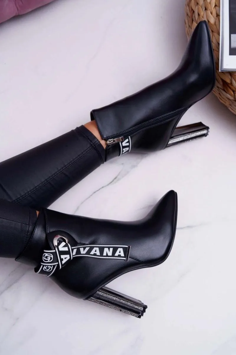 Outlet Boto Botki Damskie Na Słupku W Szpic Czarne Macada