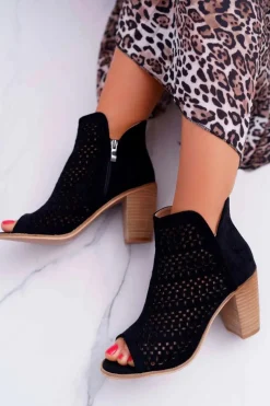 Botki Wiosenne|Botki Na Słupku>Boto Botki Damskie Na Słupku Wiosenne Czarne Matty2