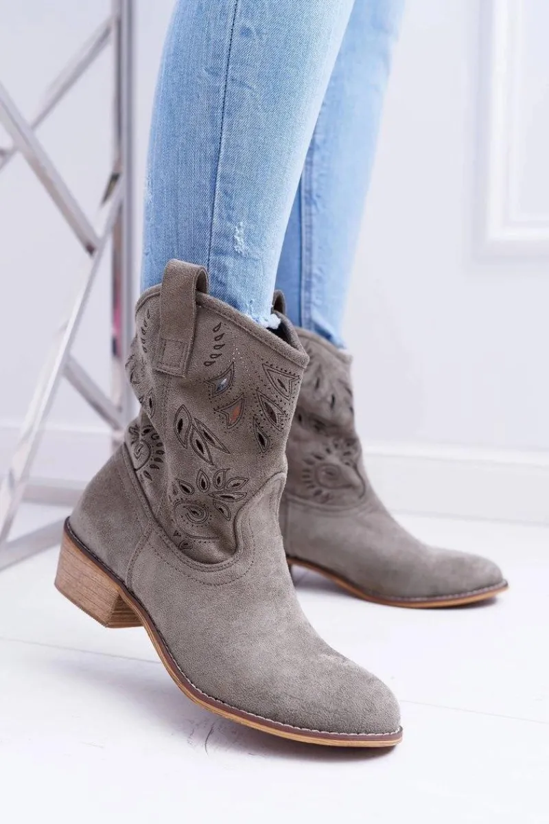 Botki Na Słupku|Botki Na Obcasie>Boto Botki Damskie Na Słupku Wsuwane Kowbojki Oliwkowe Lalu