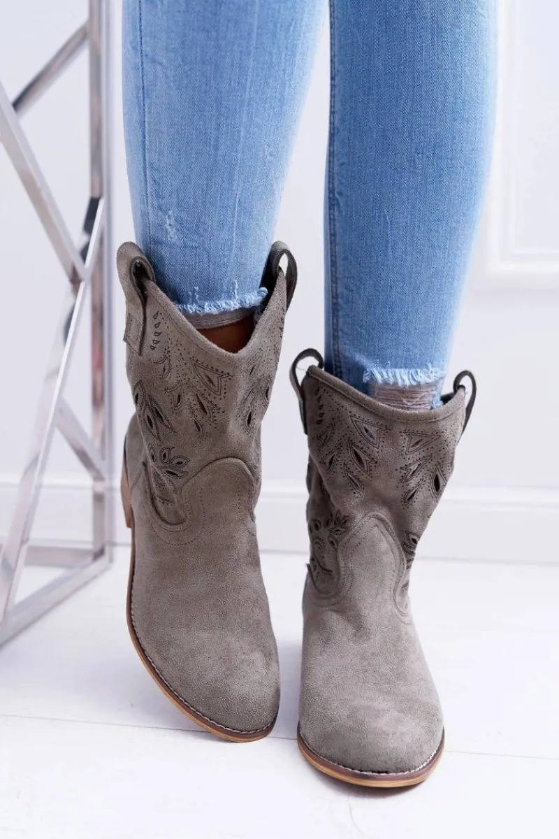 Botki Na Słupku|Botki Na Obcasie>Boto Botki Damskie Na Słupku Wsuwane Kowbojki Oliwkowe Lalu