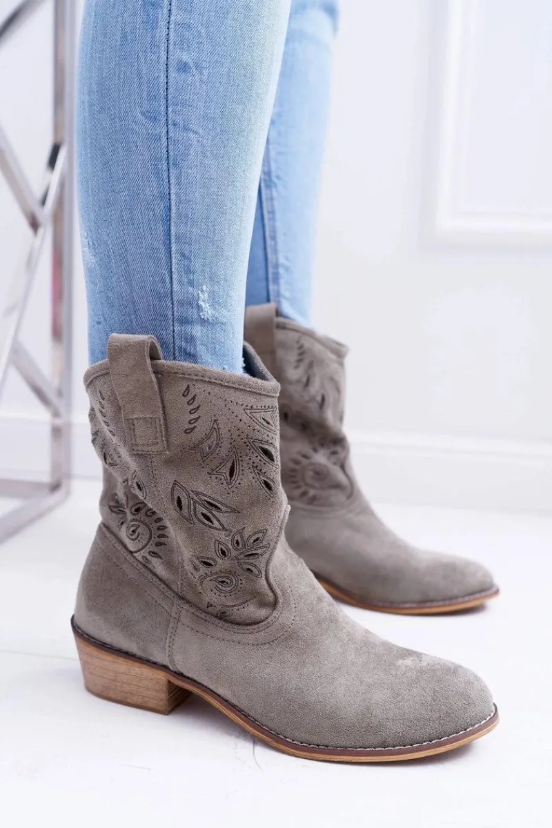 Botki Na Słupku|Botki Na Obcasie>Boto Botki Damskie Na Słupku Wsuwane Kowbojki Oliwkowe Lalu