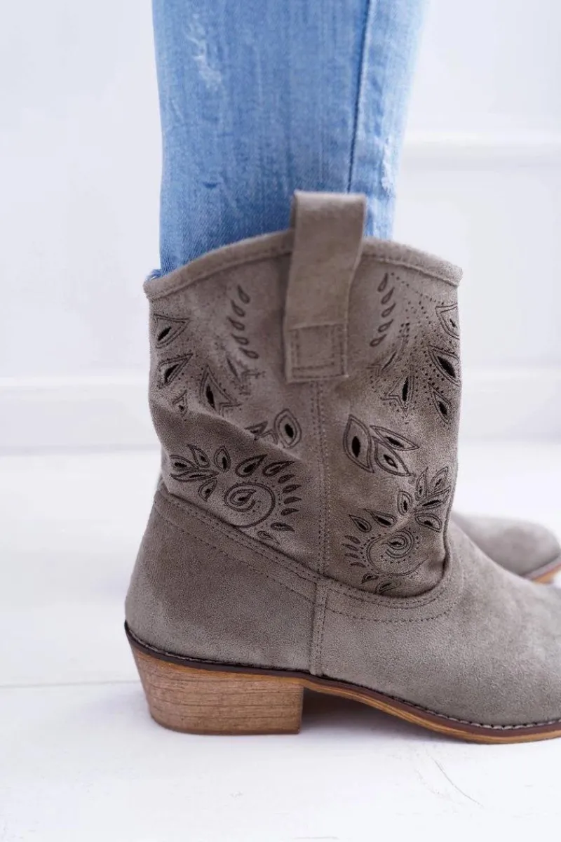 Botki Na Słupku|Botki Na Obcasie>Boto Botki Damskie Na Słupku Wsuwane Kowbojki Oliwkowe Lalu