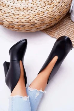 Best Boto Botki Damskie Na Słupku Wsuwane z Wycięciami Czarne Mantana