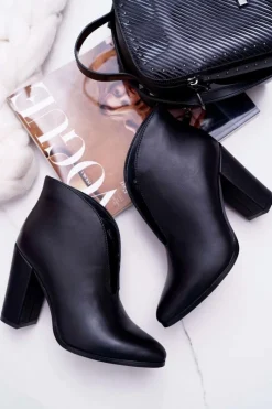 Best Boto Botki Damskie Na Słupku Wsuwane z Wycięciami Czarne Mantana