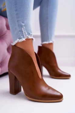 Clearance Botki Damskie Na Słupku Wsuwane z Wycięciami Brązowe Mantana Damskie Botki Na Słupku|Botki Zimowe Damskie