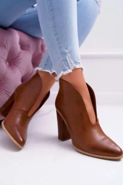 Clearance Botki Damskie Na Słupku Wsuwane z Wycięciami Brązowe Mantana Damskie Botki Na Słupku|Botki Zimowe Damskie