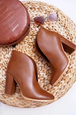 Clearance Botki Damskie Na Słupku Wsuwane z Wycięciami Brązowe Mantana Damskie Botki Na Słupku|Botki Zimowe Damskie