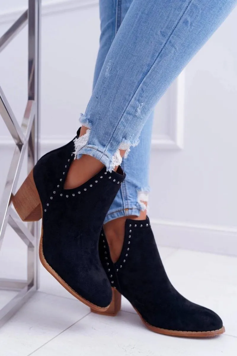 Sale Boto Botki Damskie Na Słupku Wsuwane z Wycięciami Czarne ManiMani