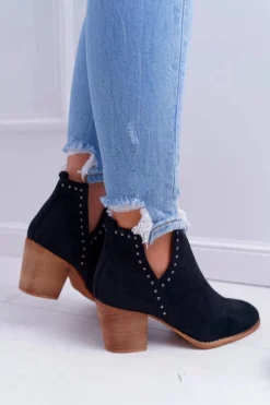 Sale Boto Botki Damskie Na Słupku Wsuwane z Wycięciami Czarne ManiMani