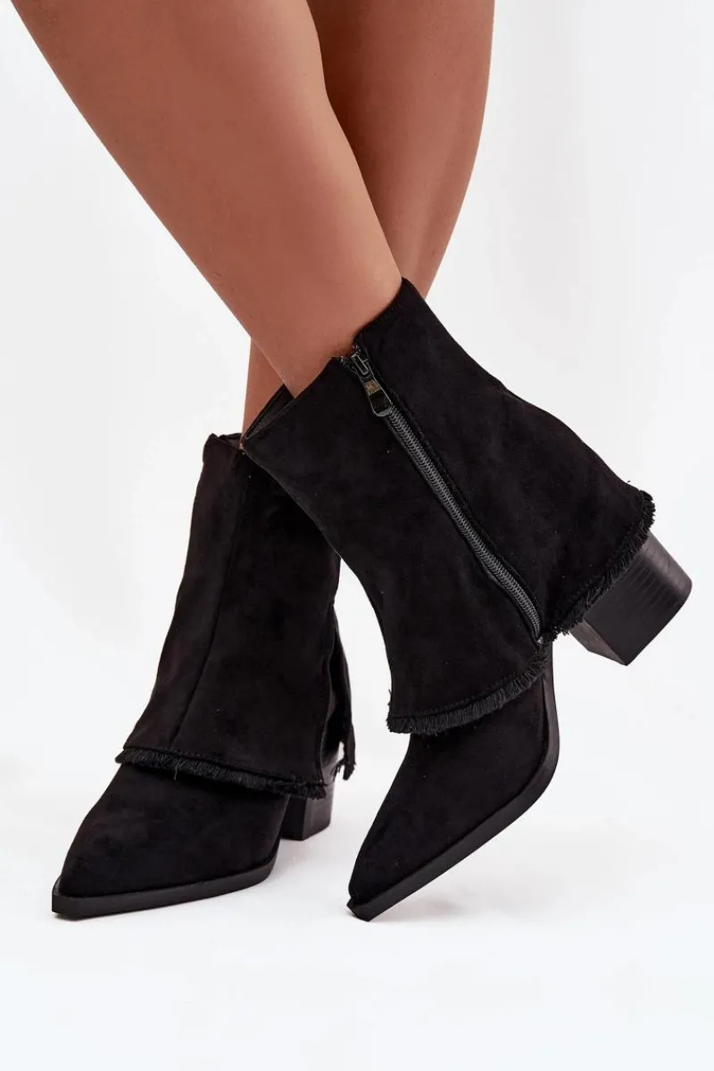 Botki Na Słupku|Botki Na Obcasie>Boto Botki Damskie Na Słupku Z Wywiniętą Cholewką Czarne Idalia Czarny