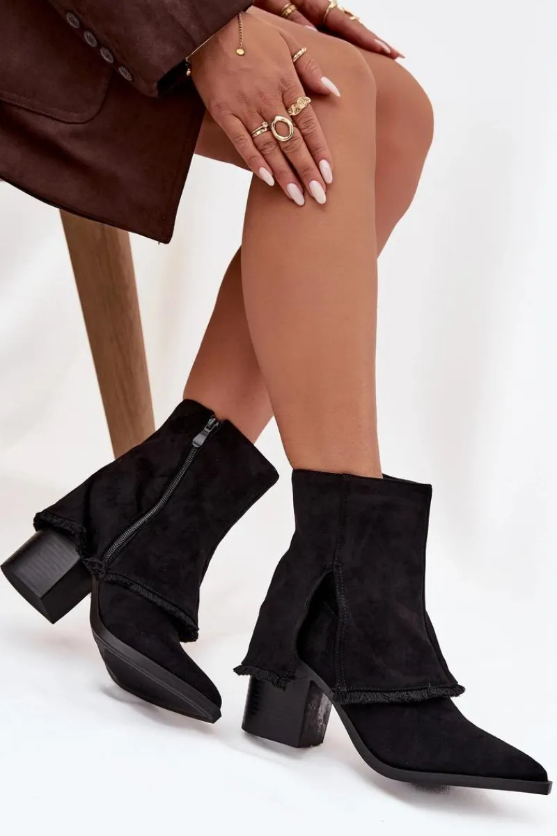 Botki Na Słupku|Botki Na Obcasie>Boto Botki Damskie Na Słupku Z Wywiniętą Cholewką Czarne Idalia Czarny