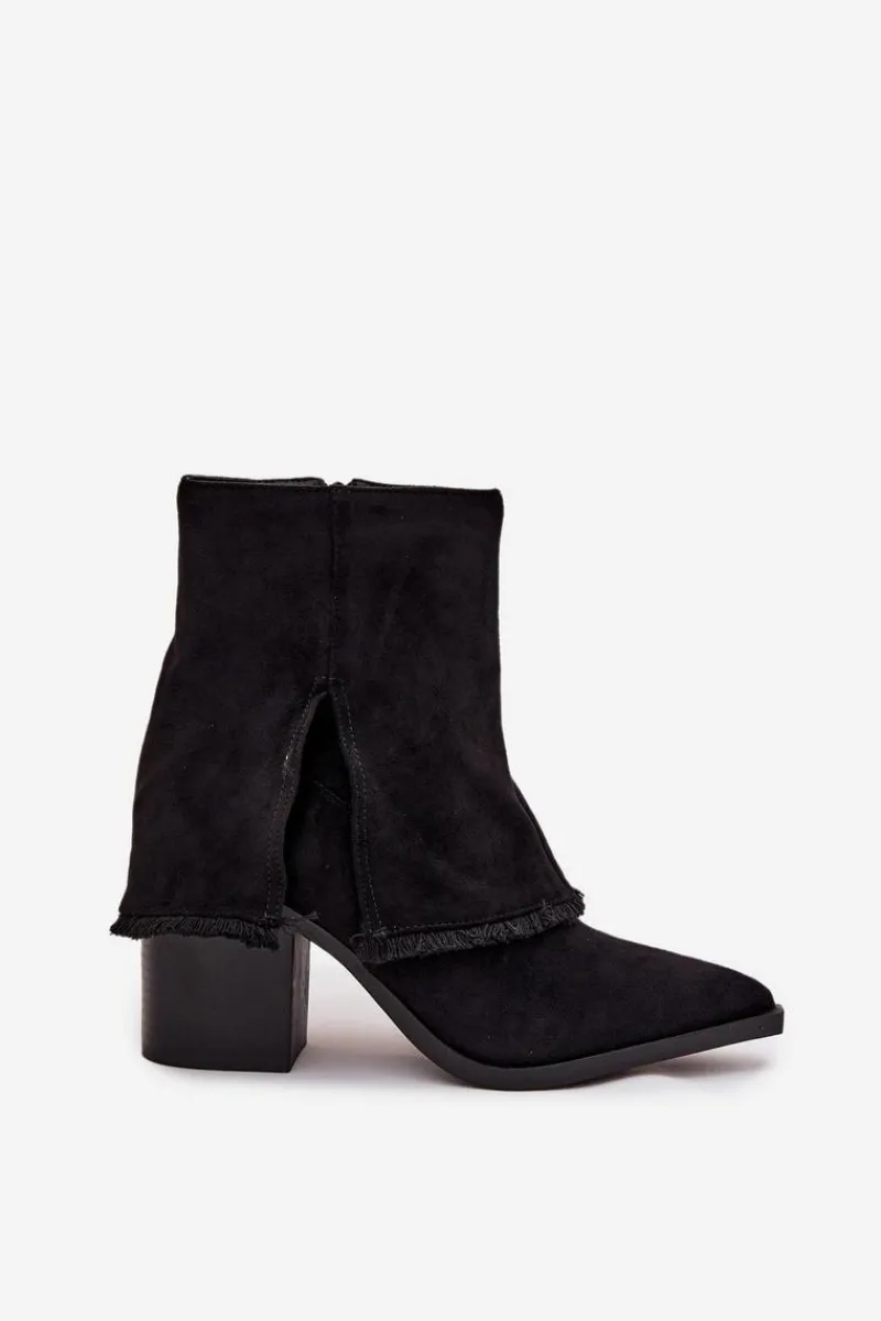 Botki Na Słupku|Botki Na Obcasie>Boto Botki Damskie Na Słupku Z Wywiniętą Cholewką Czarne Idalia Czarny