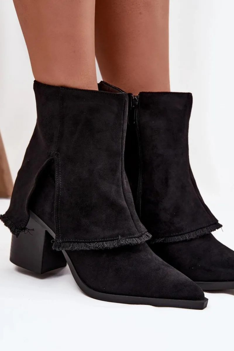 Botki Na Słupku|Botki Na Obcasie>Boto Botki Damskie Na Słupku Z Wywiniętą Cholewką Czarne Idalia Czarny