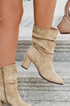 Clearance Boto Botki Damskie Na Słupku Z Marszczeniem Ocieplane Beżowe Amelise Beżowy