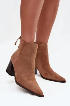 Clearance Botki Damskie Na Słupku Z Wiązaniem Camel Halisse Damskie Botki Na Słupku|Botki Zimowe Damskie