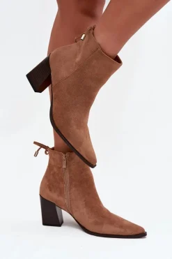 Clearance Botki Damskie Na Słupku Z Wiązaniem Camel Halisse Damskie Botki Na Słupku|Botki Zimowe Damskie