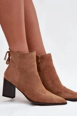 Clearance Botki Damskie Na Słupku Z Wiązaniem Camel Halisse Damskie Botki Na Słupku|Botki Zimowe Damskie