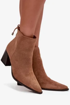 Clearance Botki Damskie Na Słupku Z Wiązaniem Camel Halisse Damskie Botki Na Słupku|Botki Zimowe Damskie