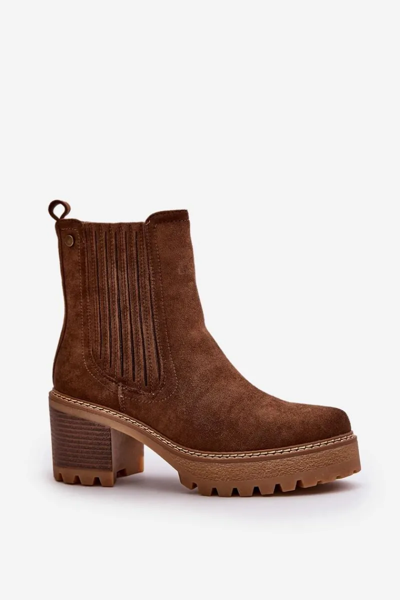 Discount Botki Damskie Na Słupku Z Eko Zamszu Ocieplane Ciemnobrązowe Nevitas Damskie Botki Ocieplane|Brązowe I Beżowe Botki
