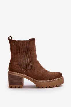 Discount Botki Damskie Na Słupku Z Eko Zamszu Ocieplane Ciemnobrązowe Nevitas Damskie Botki Ocieplane|Brązowe I Beżowe Botki