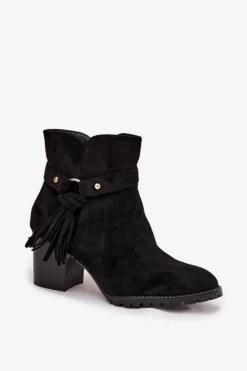 Boto Botki Damskie Na Słupku Z Frędzlami Czarne Rosabella Czarny