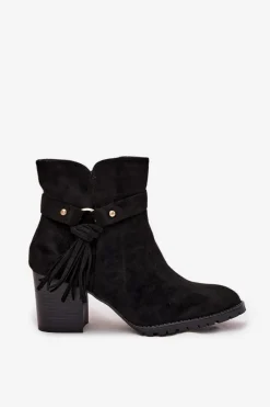 Boto Botki Damskie Na Słupku Z Frędzlami Czarne Rosabella Czarny